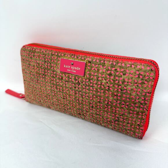 Kate Spade Arbor Way Lacey Pink Gold Zip Around Wallet PWRU5038 GERANIUM Cork - Picture 1 of 11